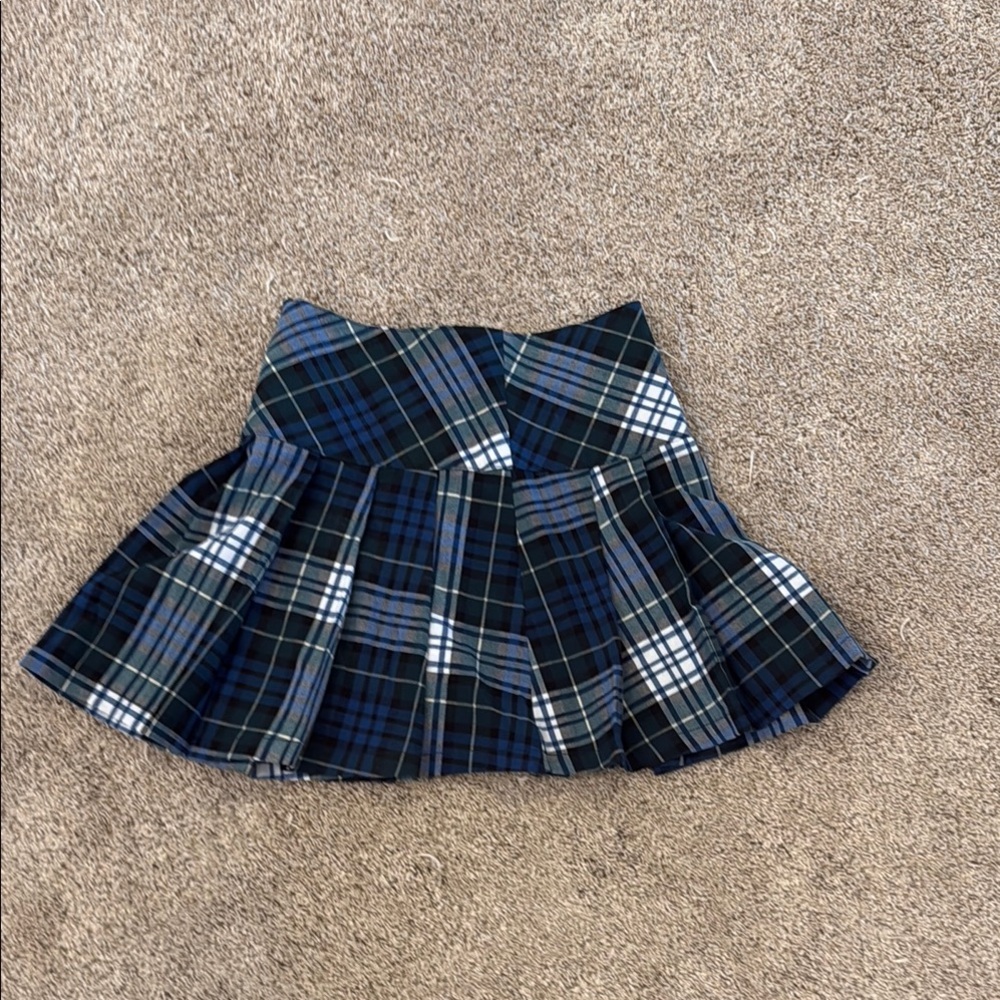 American Eagle Outfitters Blue and Green Pleated Skater Mini Skirt